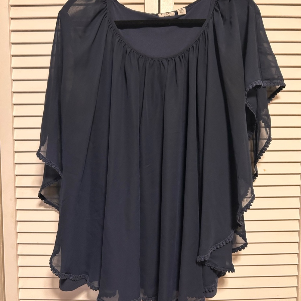 CATO Navy Blue Sheer Overlay Top‎ 18/20W